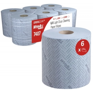 Ręcznik papierowy WYPALL L10 General Clean, centralne odwijanie, 1-warstwowy, 6 rolek x 500 listków, niebieski