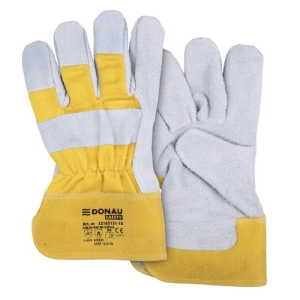 Rękawice robocze DONAU SAFETY DS-DOKBASIC, doker, dwoina bydlęca, rozm. 10,5/XL, szaro-żółte-319536