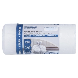 Worki na śmieci DONAU PROFESSIONAL wytrzymałe mocne łazienkowe z uszami 20l 30 szt. białe-319602