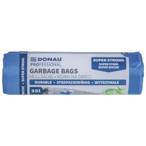 Worki na śmieci DONAU PROFESSIONAL wytrzymałe super mocne z taśmą 35l 15 szt. niebieskie-319609