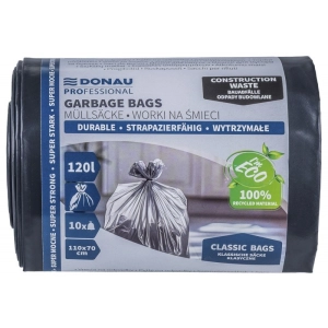 Worki na śmieci DONAU PROFESSIONAL wytrzymałe super mocne budowlane 120l 10 szt. czarne-319670