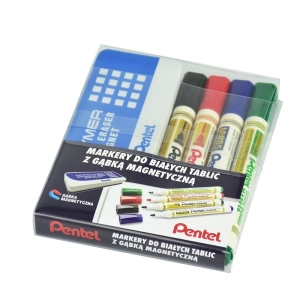 Marker PENTEL do tablic MW85W kpl.4szt. + gąbka-321290