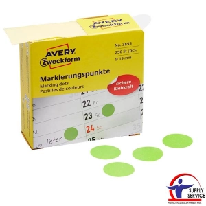 Kółka samop. AVERY-ZWECKFORM 19mm dysp. 250szt. - zielone-427518