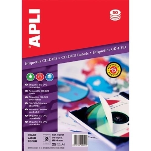 Etykiety APLI na płyty CD/DVD średnica 114/41mm okrągłe białe-617913