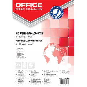 Papier kolorowy OFFICE PRODUCTS A4 100 arkuszy 80gsm mix kolorów-622653