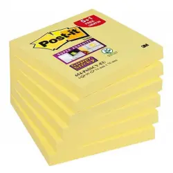 Karteczki POST-IT Super Sticky (654-P6SSCY-EU), 76x76mm, 5 1x90 kart., żółty, 1 bloczek GRATIS-625212