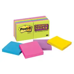 Karteczki POST-IT Super Sticky (654 -12SSUC), 76x76mm, 1x90 kart., neonowe-625412
