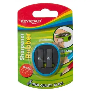 Temperówka KEYROAD plastikowa podwójna z gumką blister mix kolorów-626303