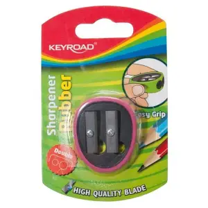 Temperówka KEYROAD plastikowa podwójna z gumką blister mix kolorów-626304