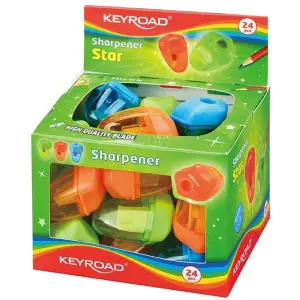 Temperówka KEYROAD Star plastikowa pojedyńcza z pojemnikiem pakowane na displayu mix kolorów-627205