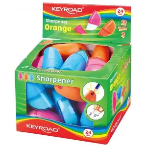 Temperówka KEYROAD Orange plastikowa pojedyńcza z gumką pakowane na displayu mix kolorów-627268