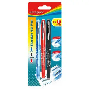 Długopis KEYROAD 0,7mm wymazywalny 2szt. + 1 gratis blister mix kolorów-627518