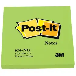 Karteczki POST-IT (654N), 76x76mm, 1x100 kart., jaskrawy zielony-628125