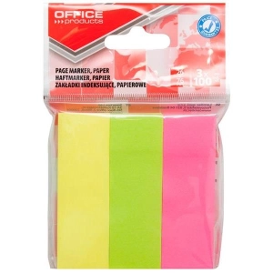 Zakładki index OFFICE PRODUCTS 26x76mm 3x100 kart.  mix kolorów-628852