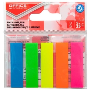 Zakładki index OFFICE PRODUCTS standard PP 12x45mm 5x25 kart.  mix kolorów-628866