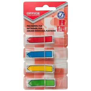 Zakładki index OFFICE PRODUCTS PP strzałka 12x43mm 4x24 kart.  mix kolorów-628876