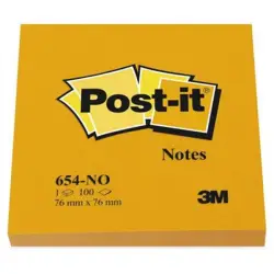 Karteczki POST-IT 654N 76x76mm 1x100 kart. jaskrawy pomarańczowy-630138