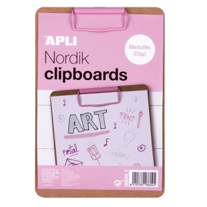 Podkładka z klipem clipboard APLI Nordik A5 deska drewniana - różowa