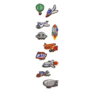 Naklejki TITANUM wypukłe miękkie pojazdy balon, samoloty, helikopter, zeppelin, rakieta, wahadłowiec, ufo 10szt. 3898