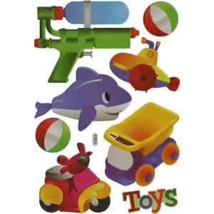 Naklejki TITANUM wypukłe miękkie Toys, pistolet na wodę, wywrotka, skuter, batyskaf, delfin, piłki plażowe 8szt. 39