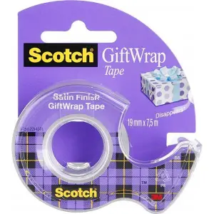 Taśma biurowa SCOTCH Gift Wrap do pakowania prezentów na podajniku 19mm x 7,5m transparentna-725983